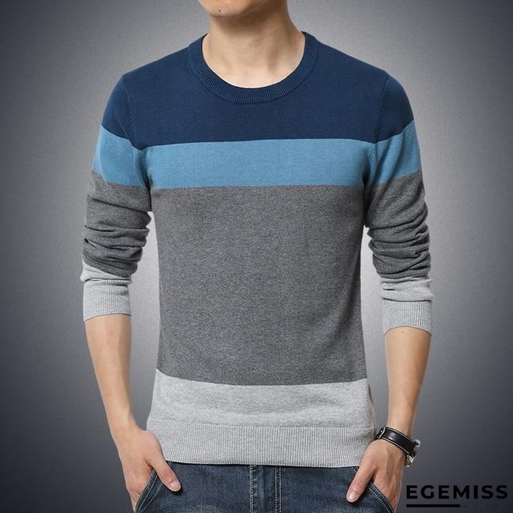 Casual Men's Sweater O-Neck Striped Slim Fit Knittwear | EGEMISS