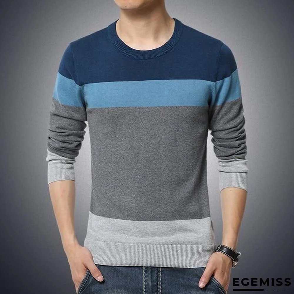 Casual Men's Sweater O-Neck Striped Slim Fit Knittwear | EGEMISS