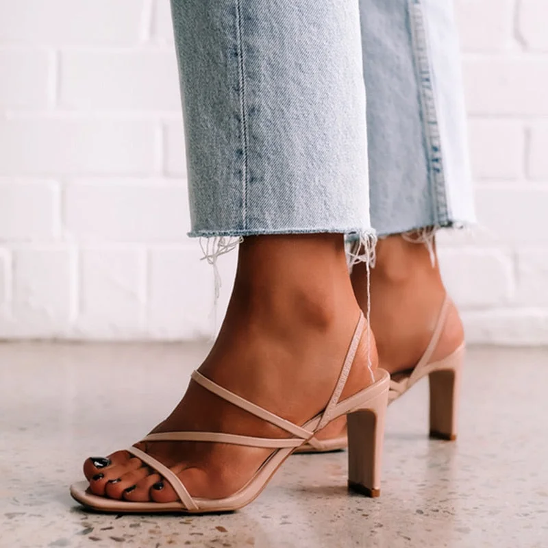 Women Sexy Sandals Fashion Cross Shoes Ankle Buckle Strap Ladies Summer Pumps PU Leather Square Toe Female Party Shoes 2021