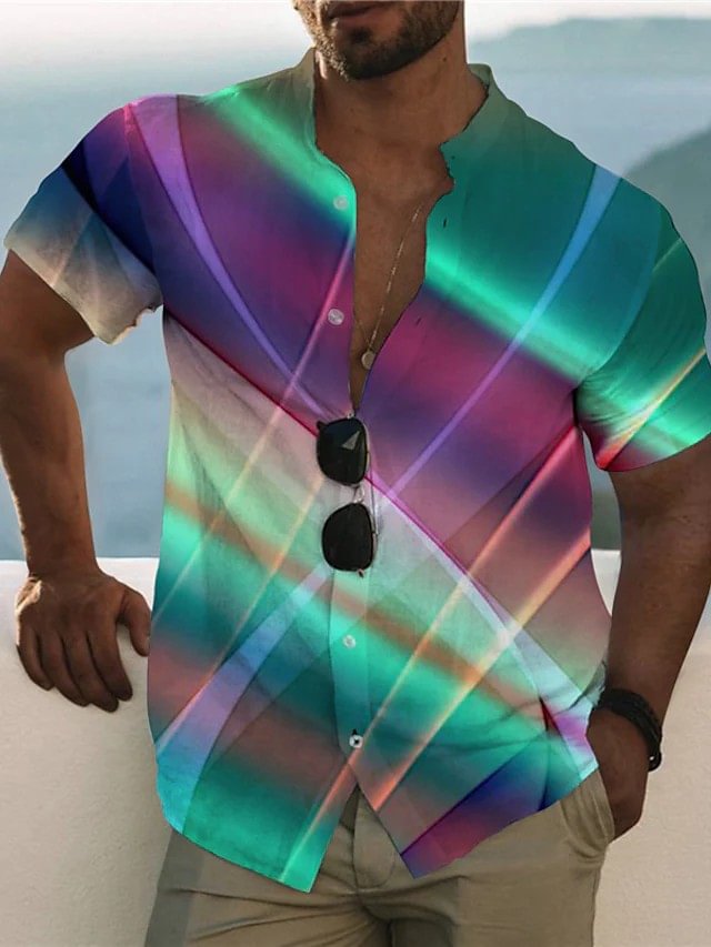 Men's Casual Gradient Print Short Sleeve Shirt