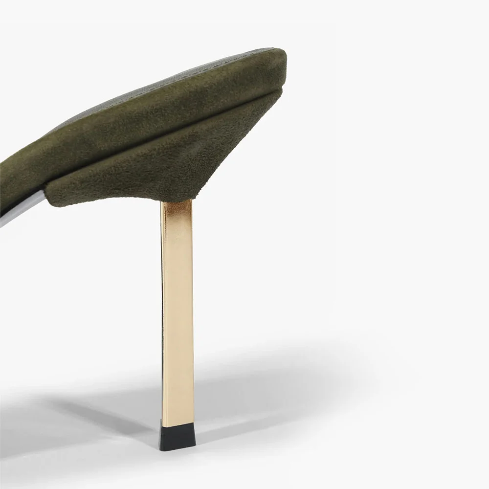 Vegan Suede Stiletto Heel Single Strap Mule Shoes for Women in Olive