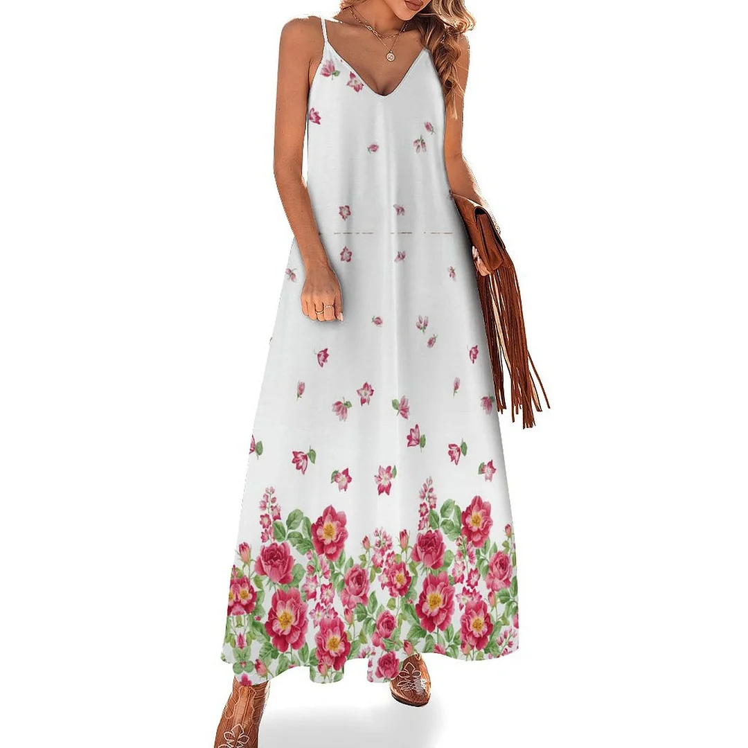Style & Comfort for Mature Women Plus Size Printed Sling Casual Women Maxi Dress in Pattern Floral, Red, Green