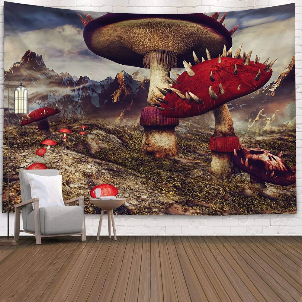 Hippy Psychedelic Dreamlike Mushroom Tapestry Home Bedroom Abstract Trippy Fairy Tale Wall Hanging Tapestry Decor Beach Towel