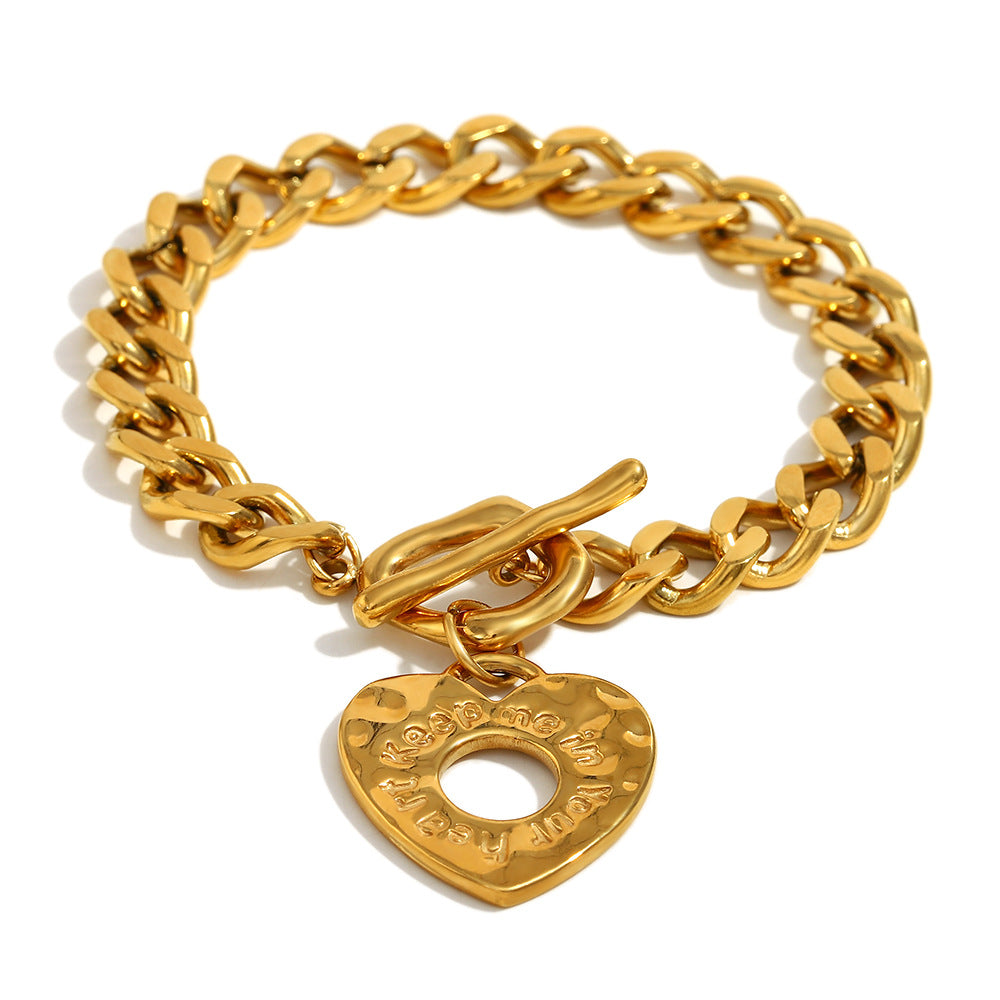 Niche Design High-End Jewelry Stainless Steel 18K Gold-Plated Cuban Chain Love Pendant Bracelet For Women