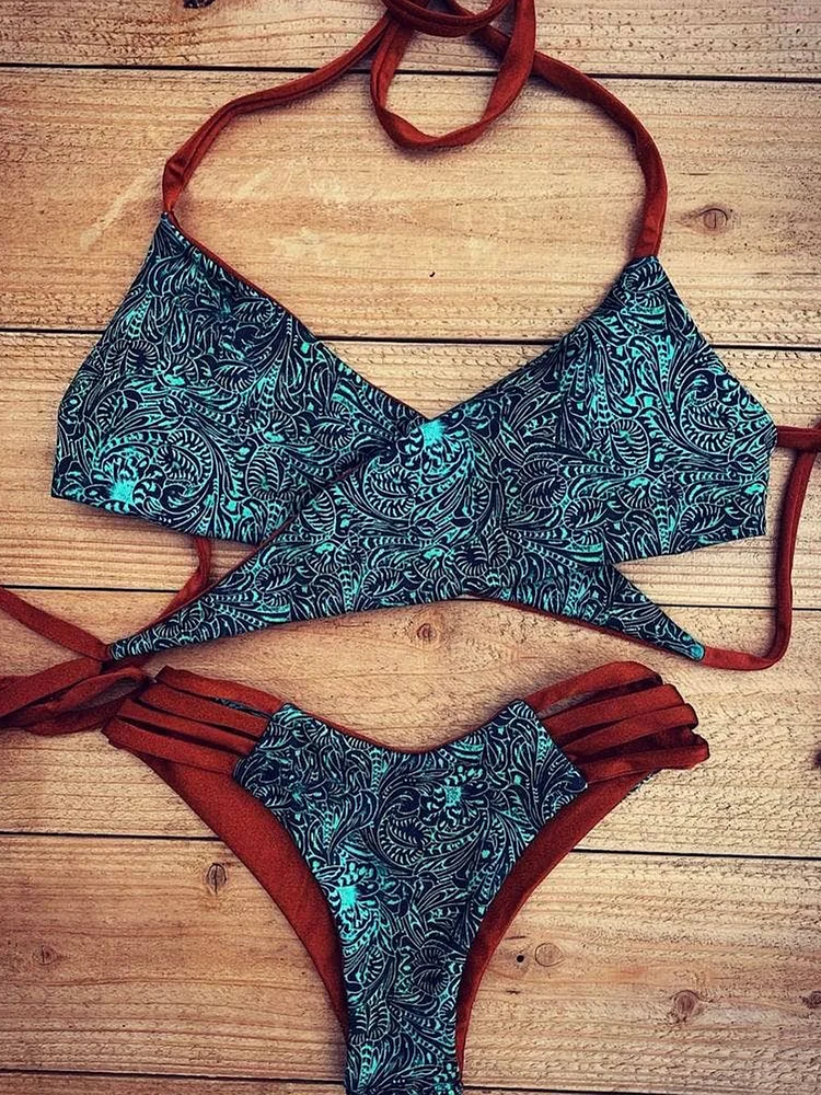 Vintage Print Bikini Set-006