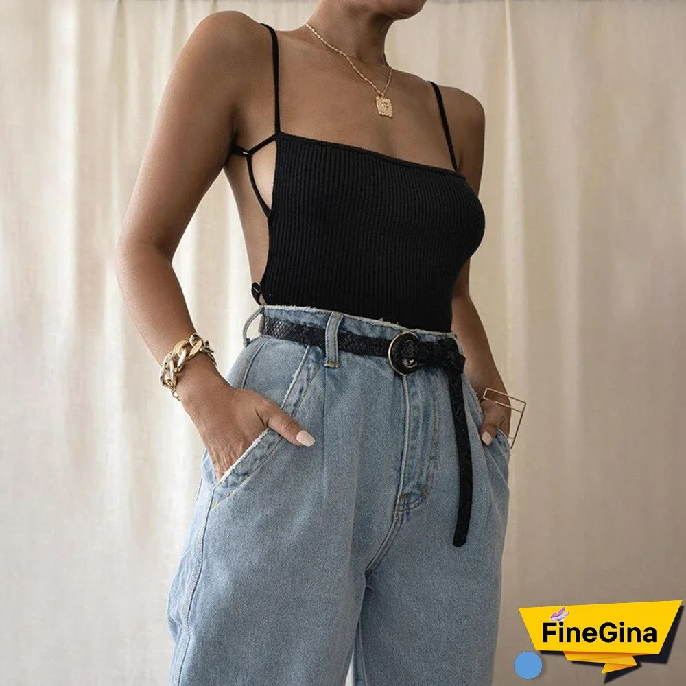 Knitting Sexy Party Solid Backless Clubwear Spaghetti Strap Crop Top Women Fashion Casual Sleeveless Skinny Camisole