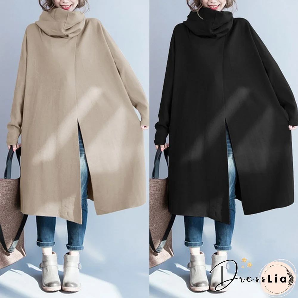 ZANZEA Womens Fashion Loose High Neck Long Sleeve Solid Color Casual Split Coat Jackets Oversize Jumper Cape Cloak Plus Size