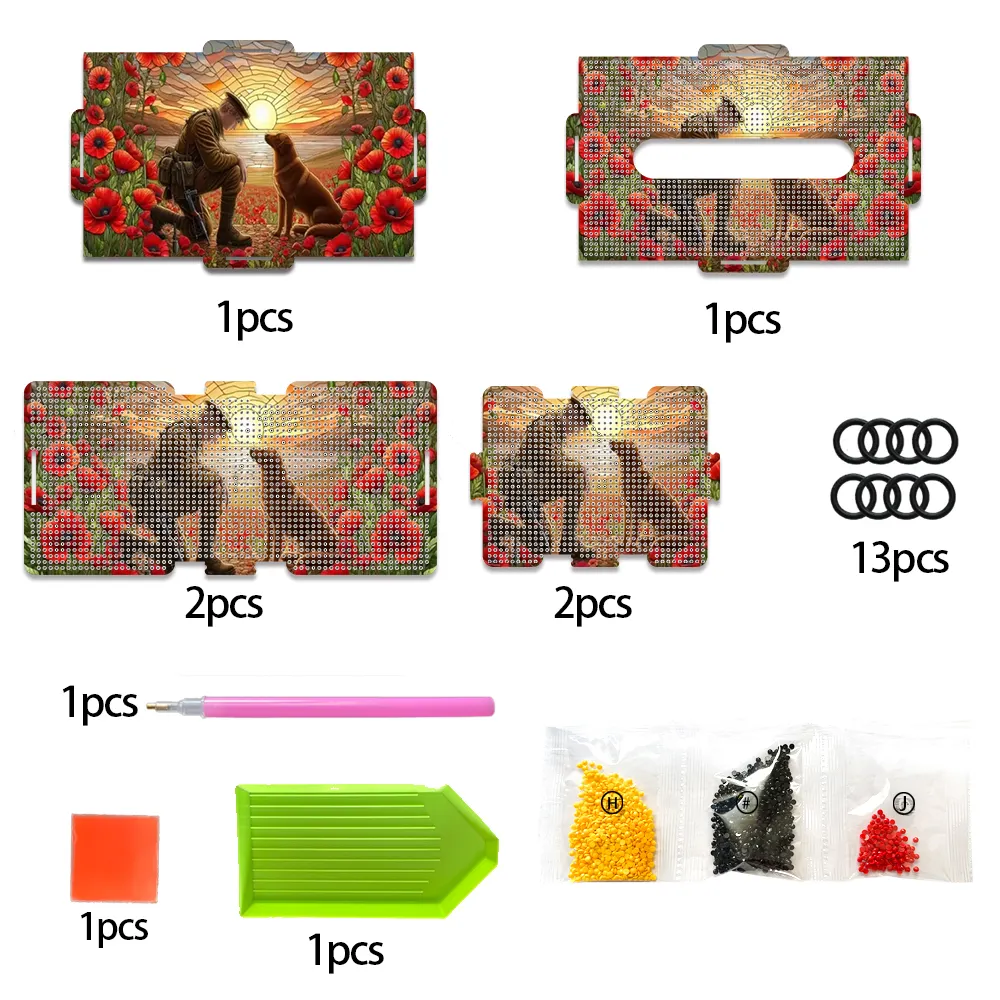Soldier and Dog Diamond Painting Tissue Box Wood Diamond Art Tissue Storage Box