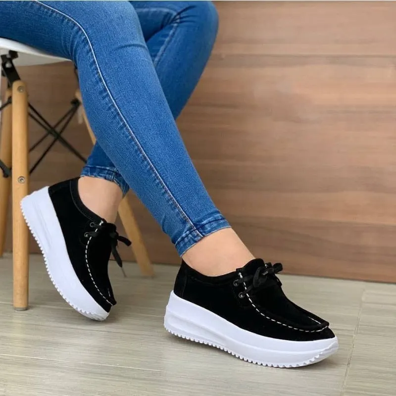 Chunky Sneakers Women 2020 New Solid Color Thick Bottom Lace Up Walking Women's Shoes Female Breathable Non Slip Platform Shoes
