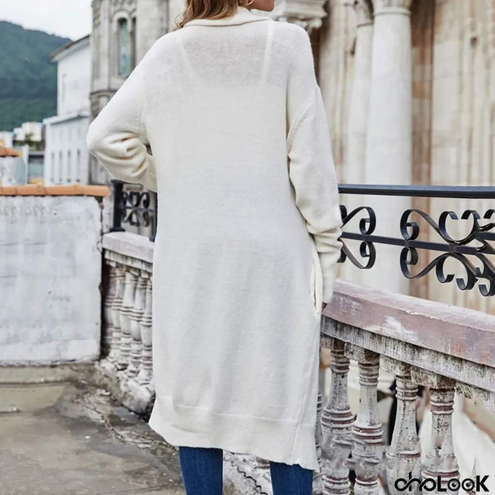Women's Retro Autumn and Winter Lapel Oversized Solid Color Cardigan