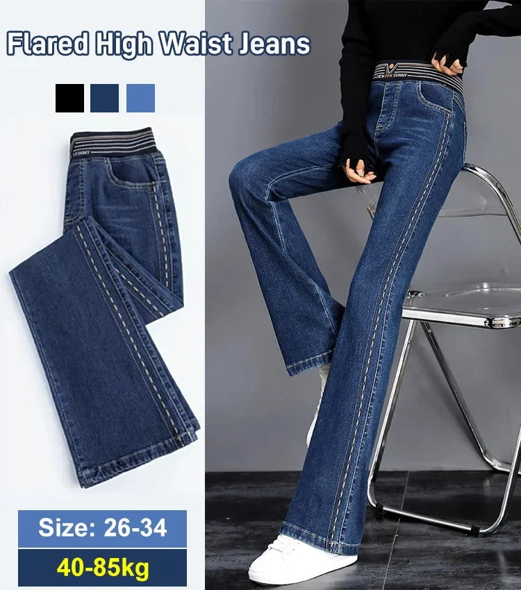 Elastic Flared High Waist Jeans