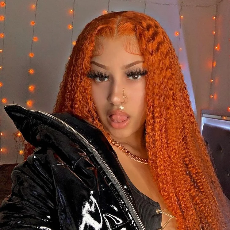 Orange Ginger Colored Wigs Jerry Curly Precolored Lace Part Human Hair Wigs