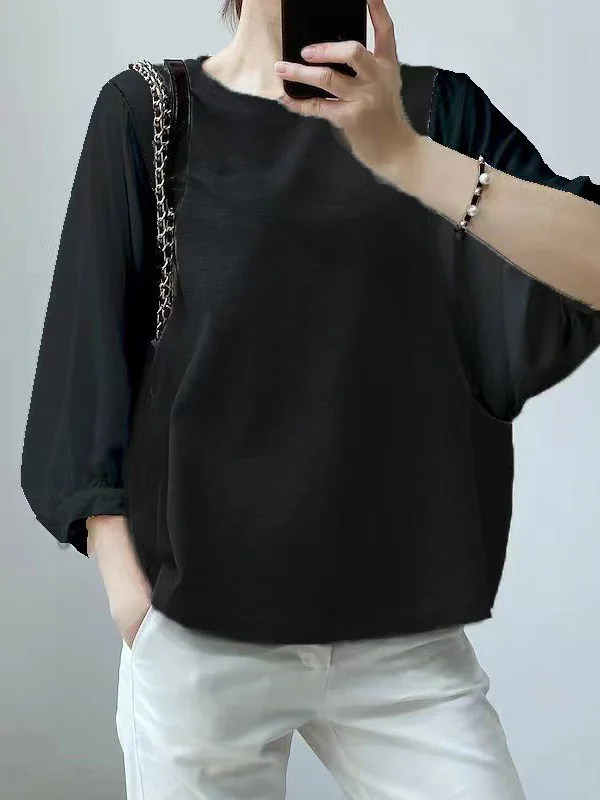 Half Sleeves Loose Split-Joint Round-Neck T-Shirts