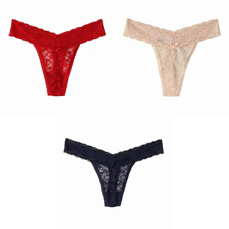 BANNIROU New Woman Underwear Sexy Lace Underwear Woman Hot Sale Low Waist Soft Female Panties New Plus Size Thongs Lace 3 Pieces