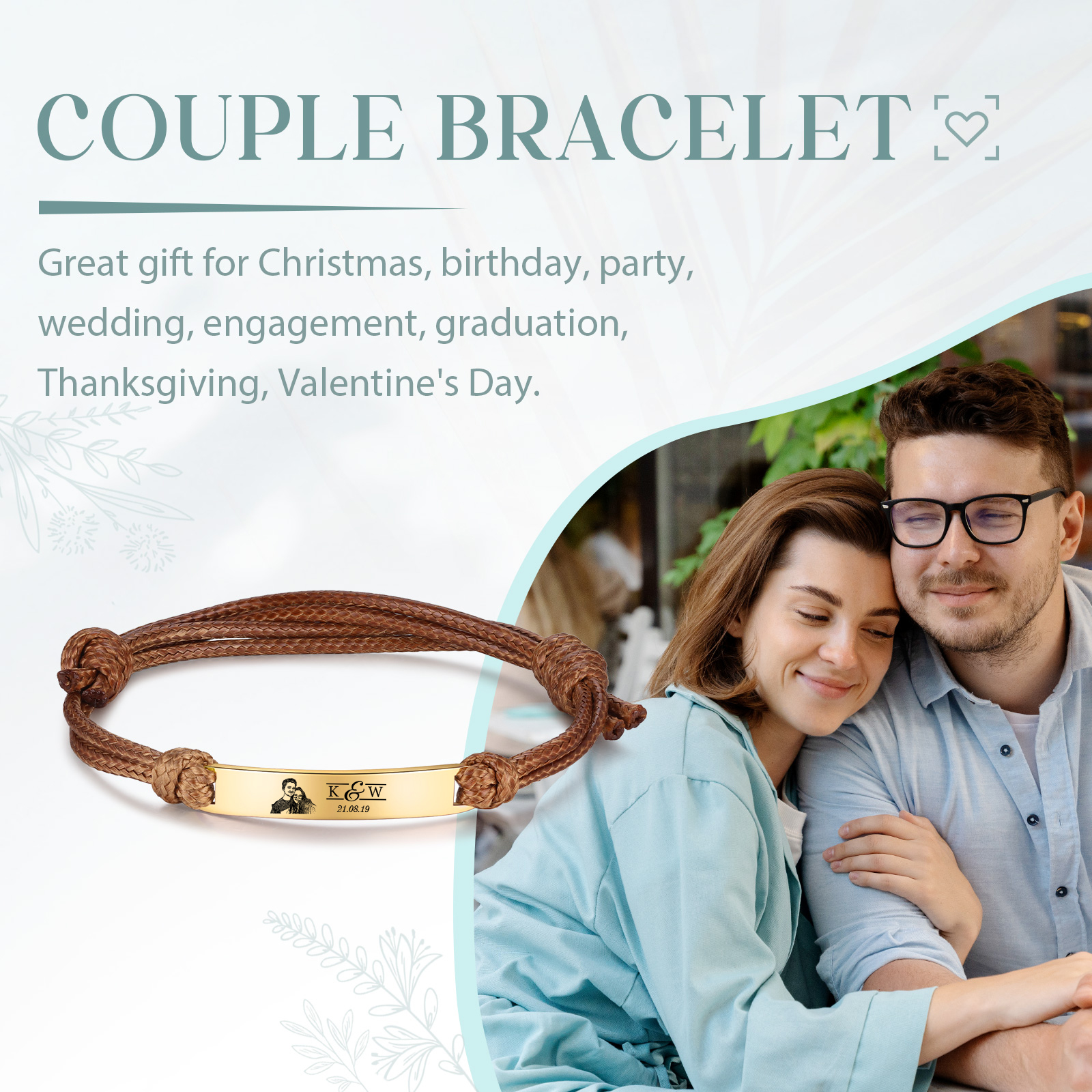 Braccialetti acciaio inox 1 nome 2 lettere e 1 foto personalizzabili per coppia multicolori da scegliere