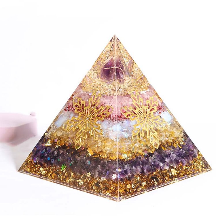 Opal With Rose Quartz Snow Orgone Pyramid