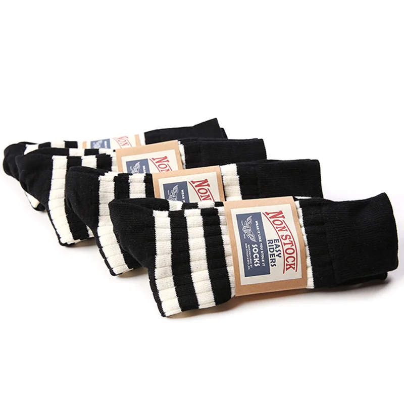 Retro Striped Cotton Motorcycle Mid-top Thickened Socks