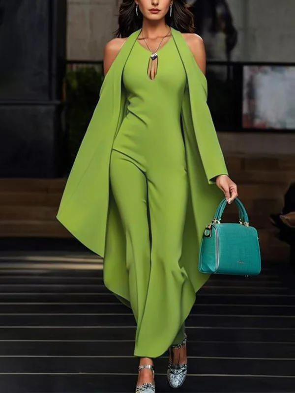 Hollow Solid Color Split-Joint Batwing Sleeves Loose Cold shoulder Jumpsuits