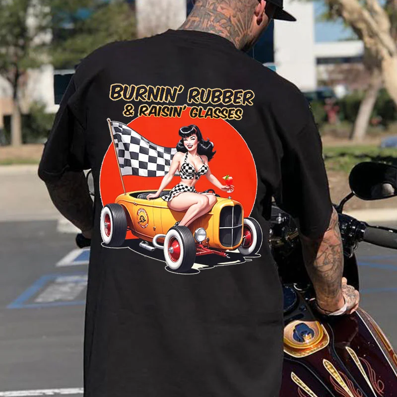 BURNIN RUBBER&RAISIN CLASSES Sexy Lady Classic Car Print Men's T-shirt