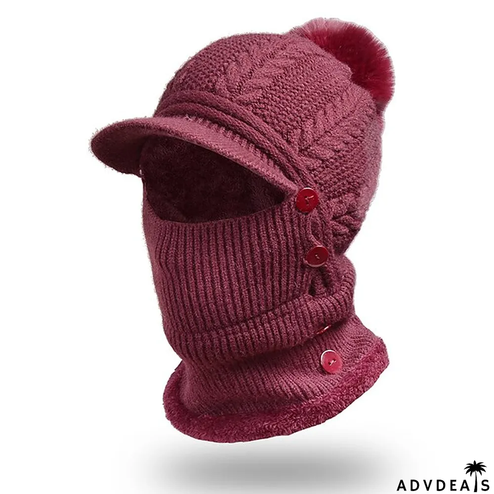 Border Hat Winter Women's One Piece Knitted Pullover Warm Cap Solid Color Ear And Face Protection Hat