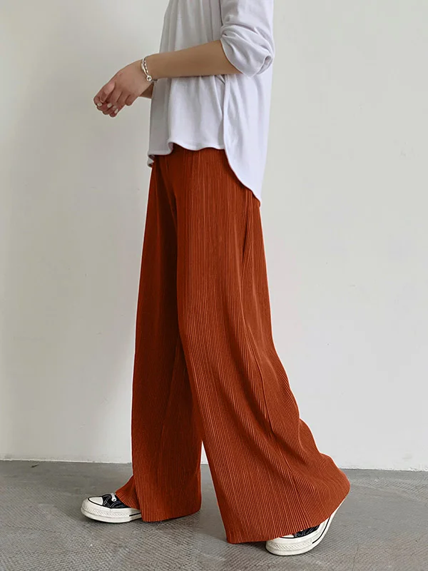 Casual Solid Color Pleats Capri-Pants Bottoms