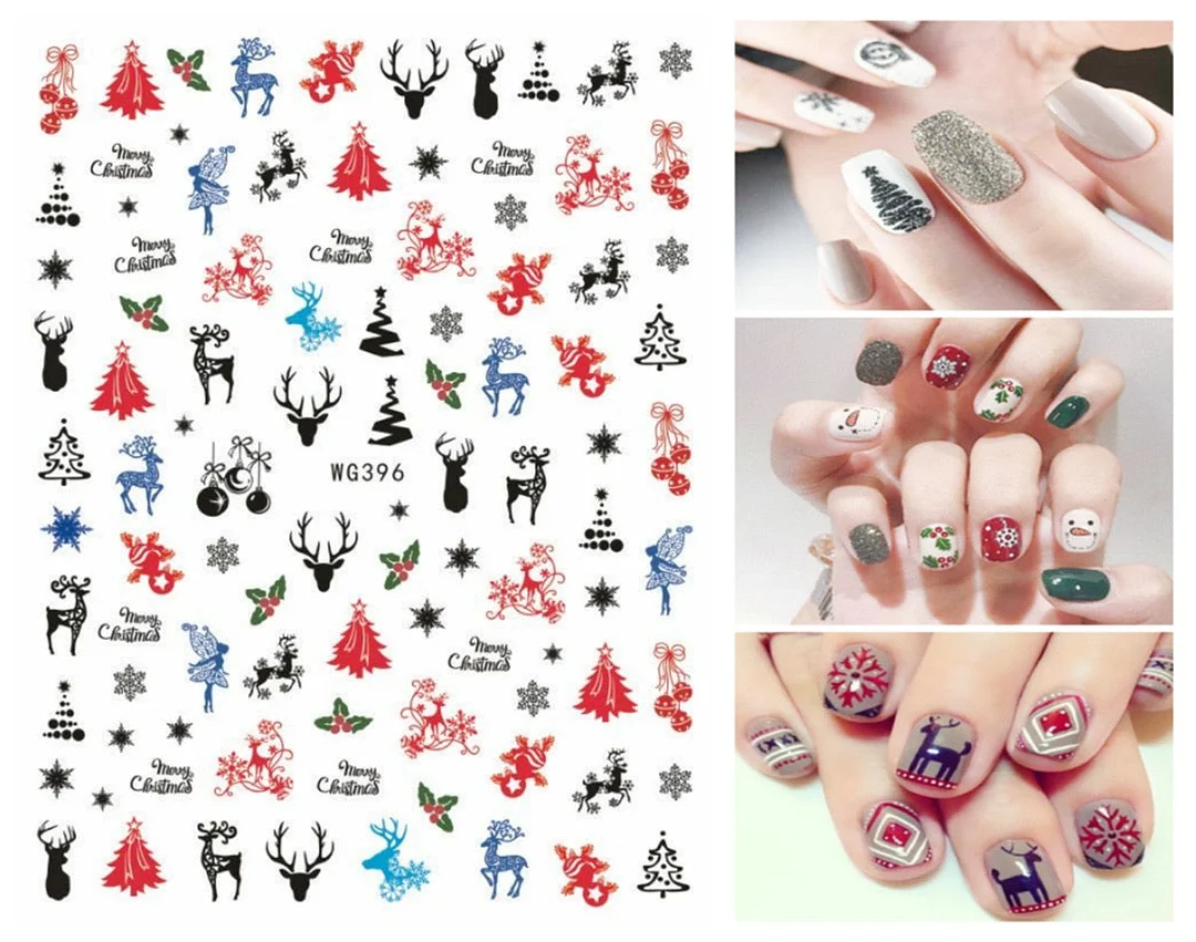 3D Christmas Autumn Winter Nail Sticker Santa Claus Elk Snowman Christmas Tree Star Deer Sliders Manicure Art Gel Polish Decals-Nail Inspo