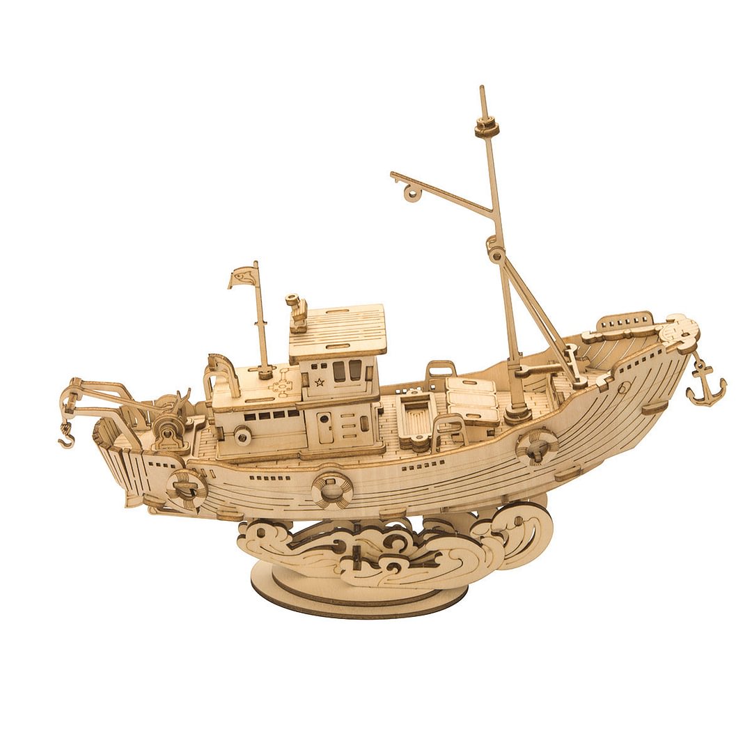 robotime-nl Rolife Fishing Ship Model 3D Wooden Puzzle TG308