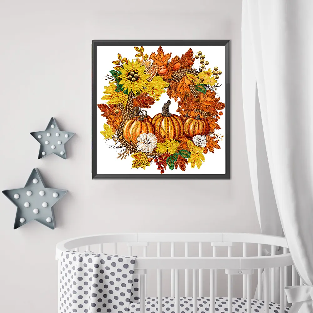 Diamond Painting - Partial Special Shaped Drill - Pumpkin Wreath(Canvas|30*30cm)
