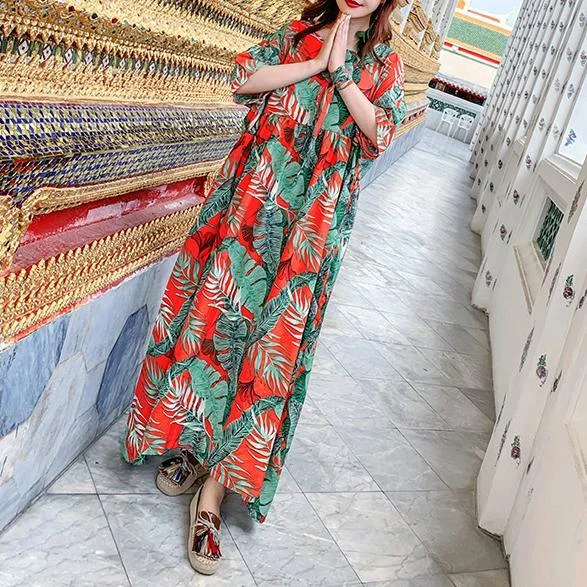 Beautiful o neck wrinkled summer outfit Outfits floral loose Dress