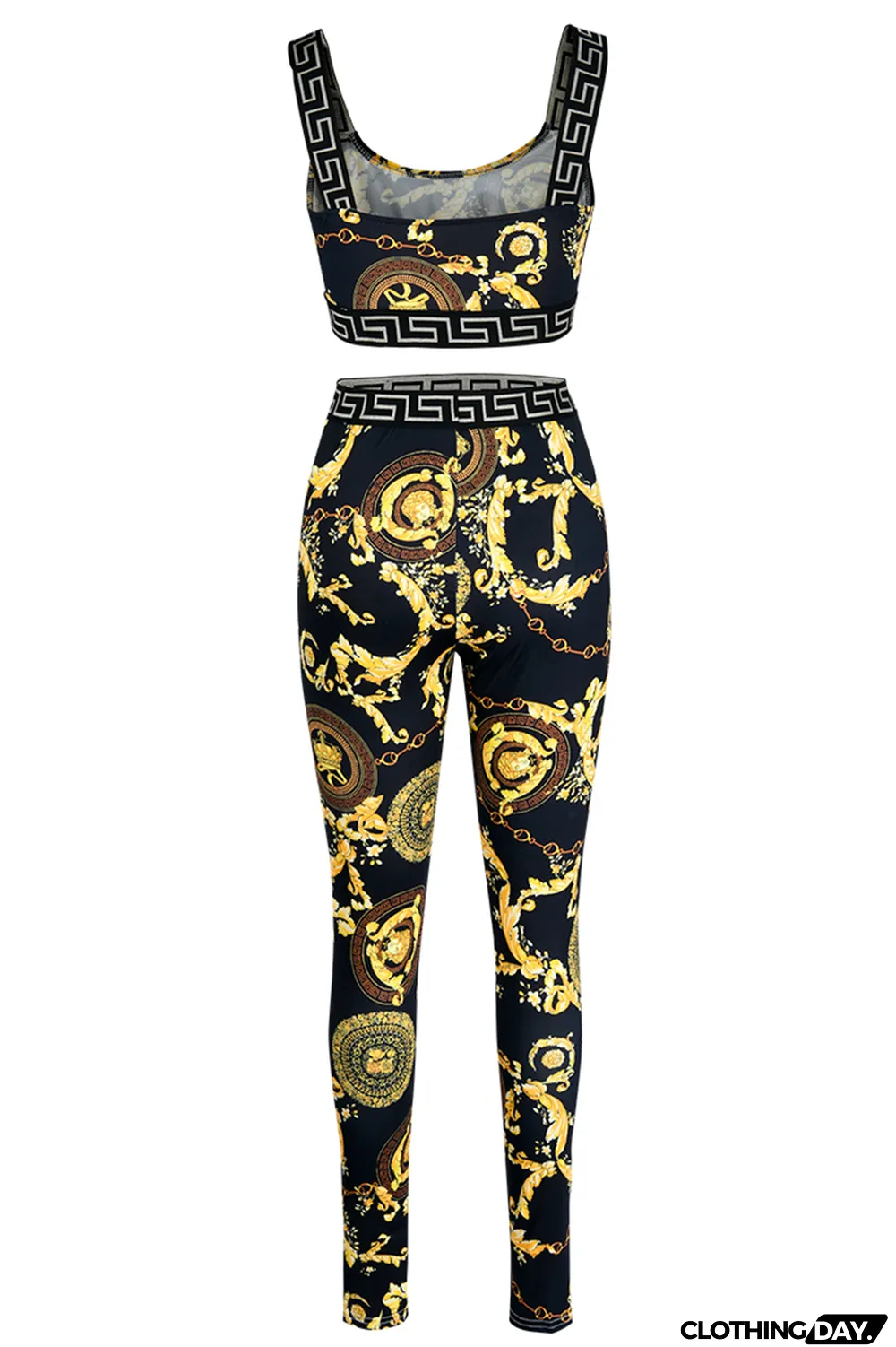 Black Fashion Casual Print Patchwork Backless O Neck Sleeveless Two Pieces