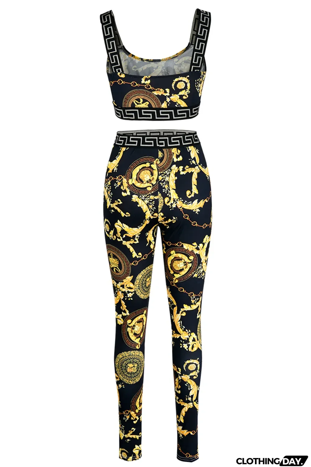 Black Fashion Casual Print Patchwork Backless O Neck Sleeveless Two Pieces