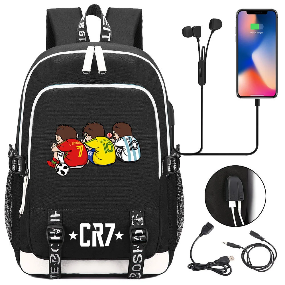 Buzzdaisy Cristiano Ronaldo Printed Backpack with USB Charging Port and Laptop Protection - Multi-Pocket Large Capacity Schoolbag
