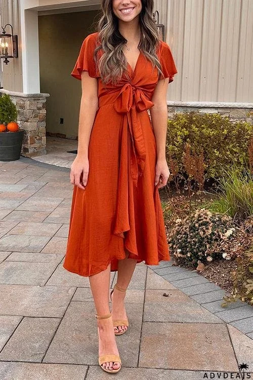 Irregularity Hem Knot Short Sleeve Dress