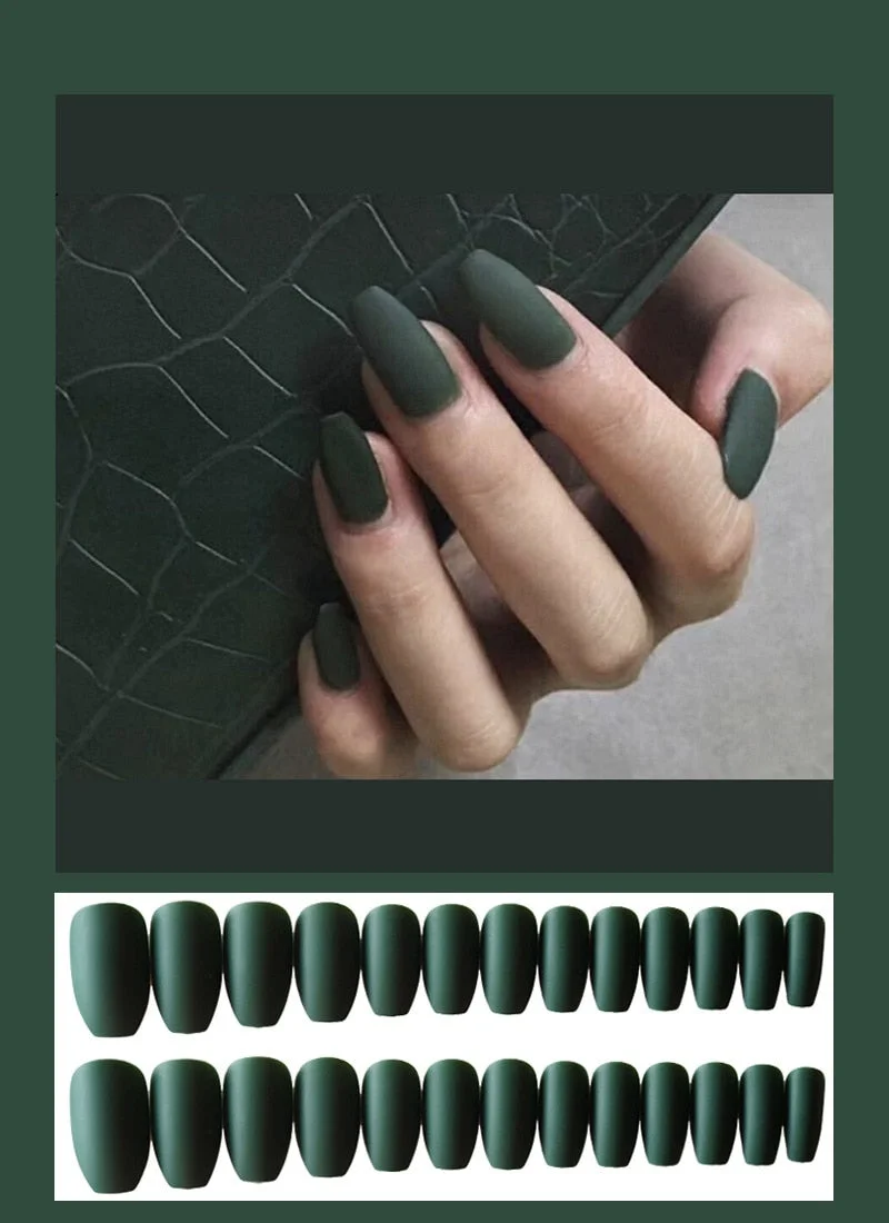 24pcs Solid  Reusable Detachable Fake Matte Tips Press On Nail Medium Long Flat Fully Paste Into False  Nails Art Manicure-Nail Inspo
