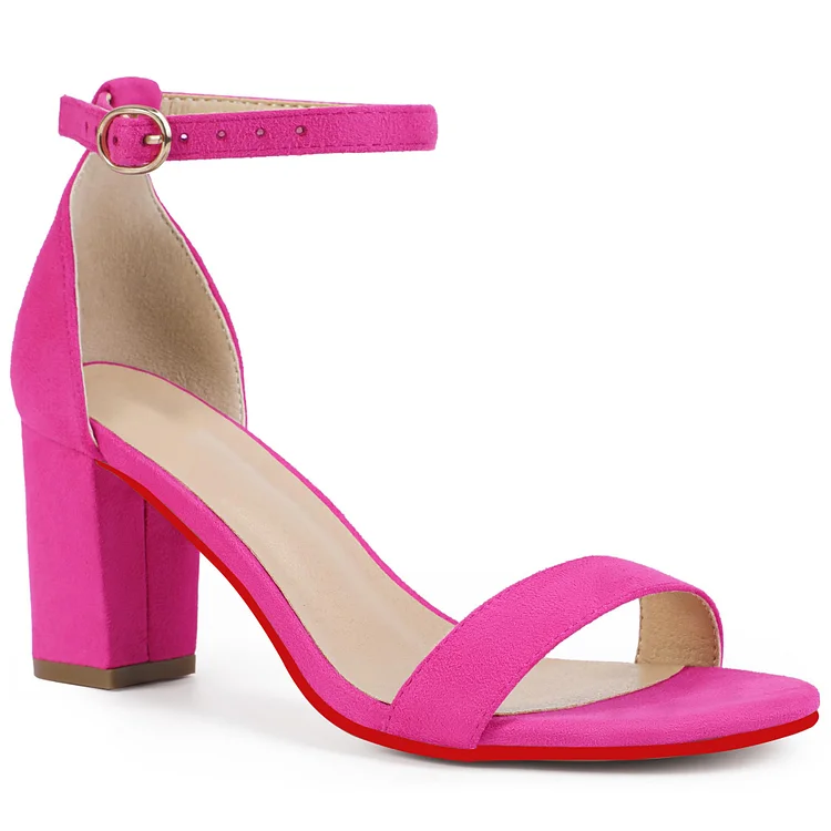 75mm Red Bottom Heels Ankle Strap Pumps Chunky High Heels Dress Sandals VOCOSI VOCOSI