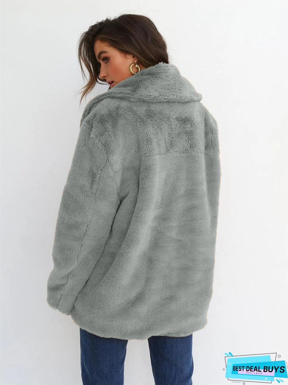 Fashion Solid Color Sexy Plush Lapel Coat