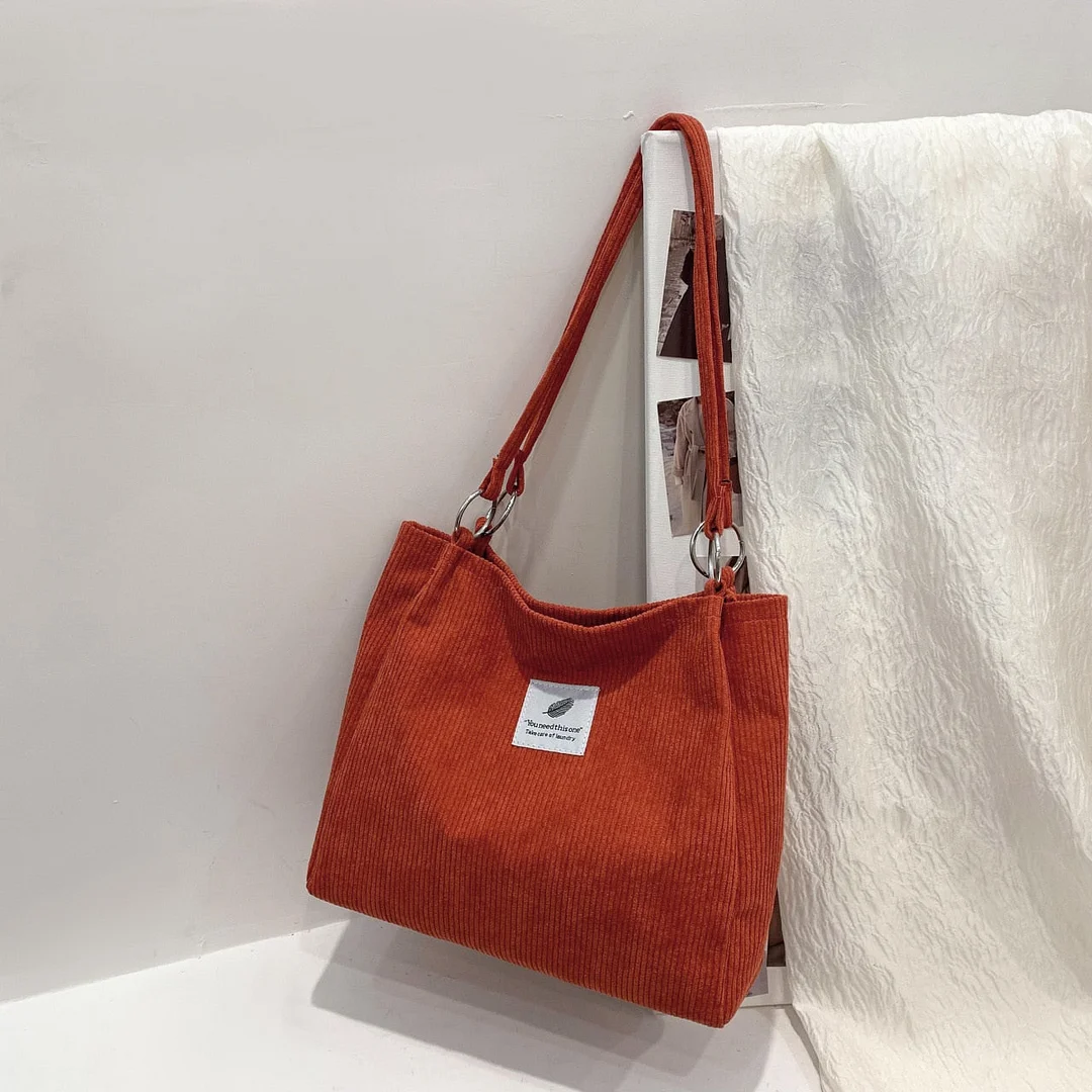 Retro Corduroy Tote Bags for Women 2022 Girls  Fashion Casual Shoulder Bags Large Capacity Solid Color Minimalist Style Handbags