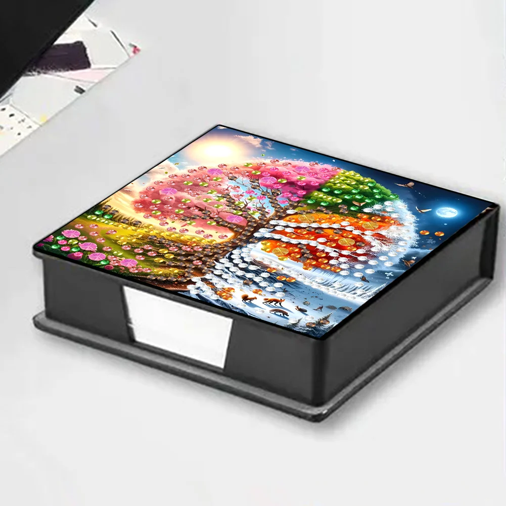 PU Tree Diamond Painting Notecard Box with Papers for DIY Art Craft