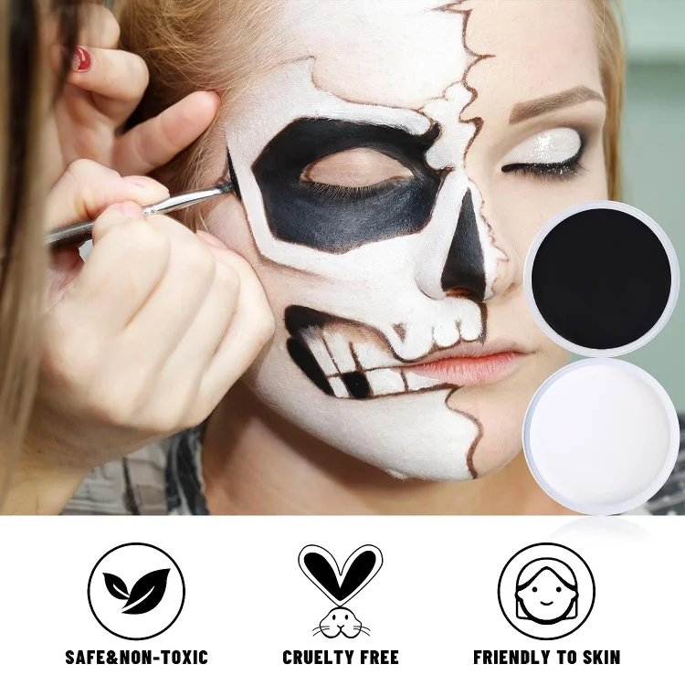 BOBISUKA Halloween Cosplay SFX Makeup Black + White Face Body Paint Special  Effects Makeup Kit Dress