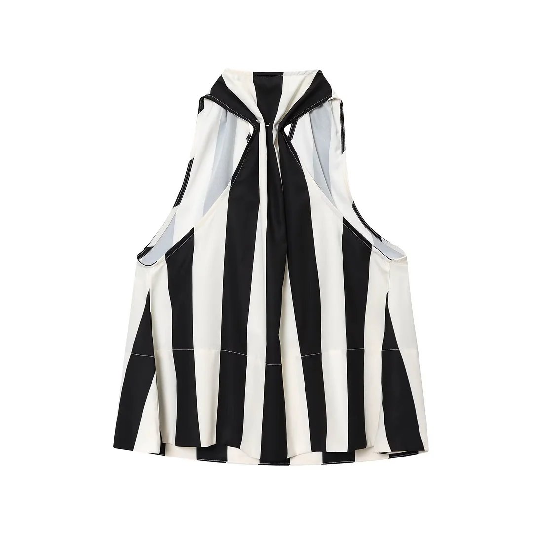 Nigikala Nigikala French Vintage V-Neck Sling Slings Women's Summer New Lazy Sleeveless Striped T-Shirt