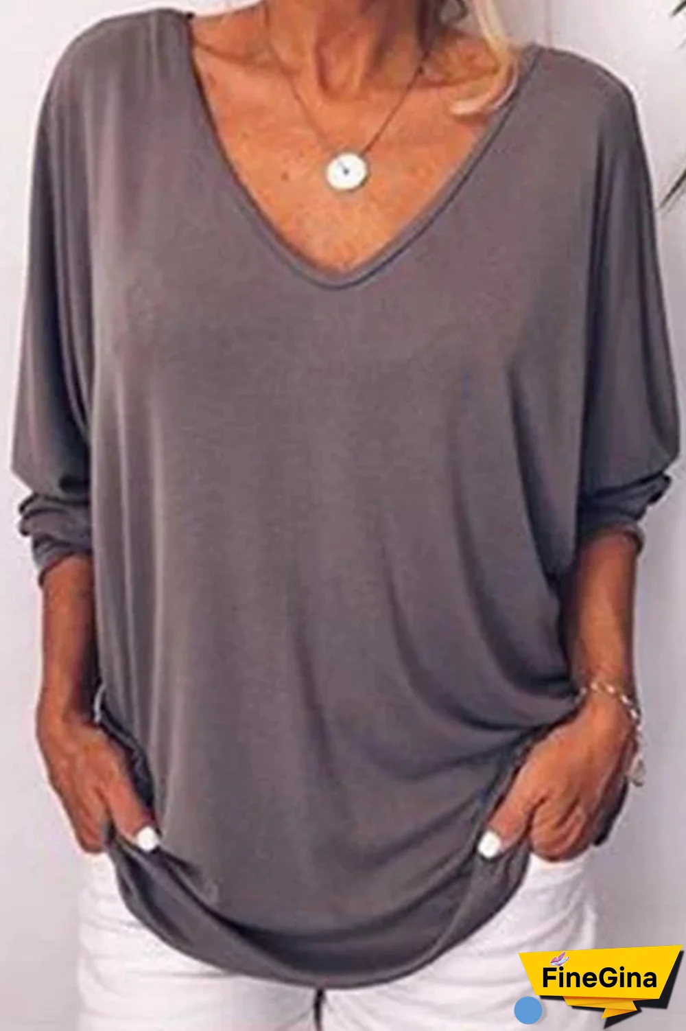 Casual Solid Buckle V Neck T-Shirts(5 Colors)