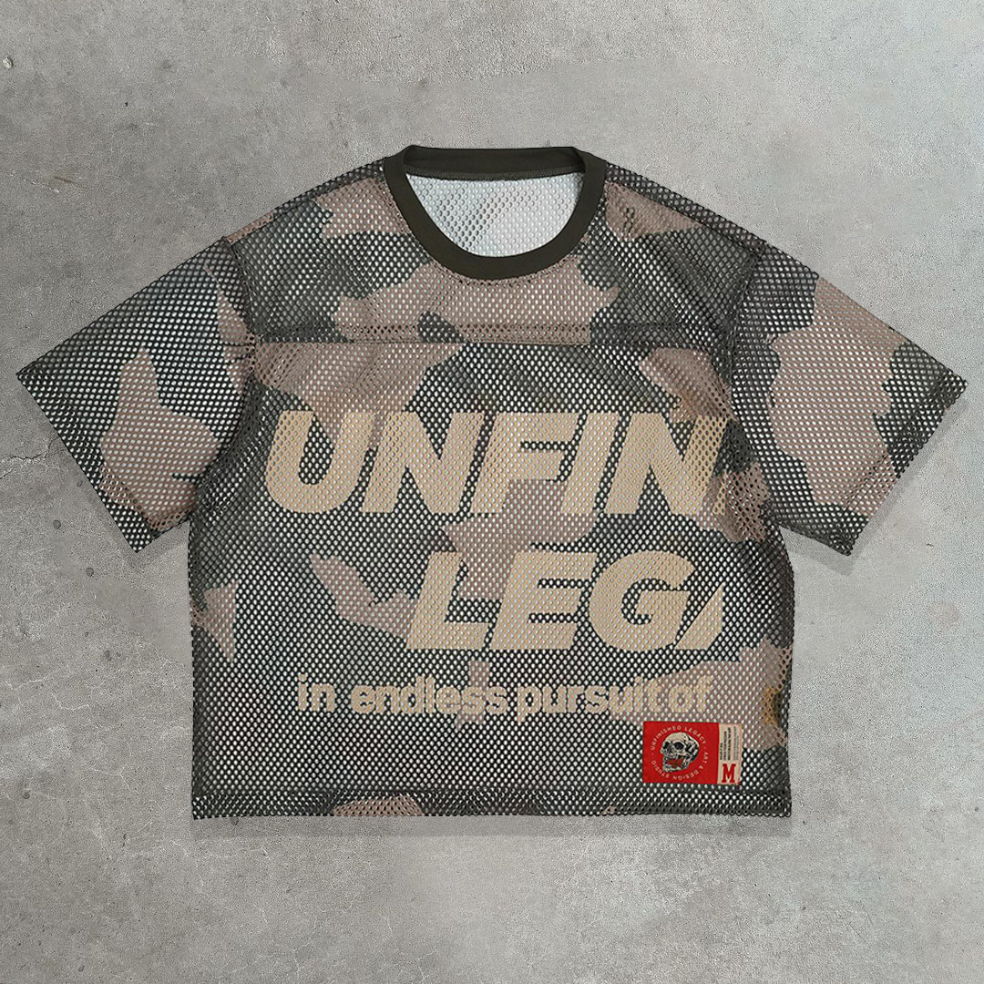 Camouflage casual street retro mesh stitching jersey