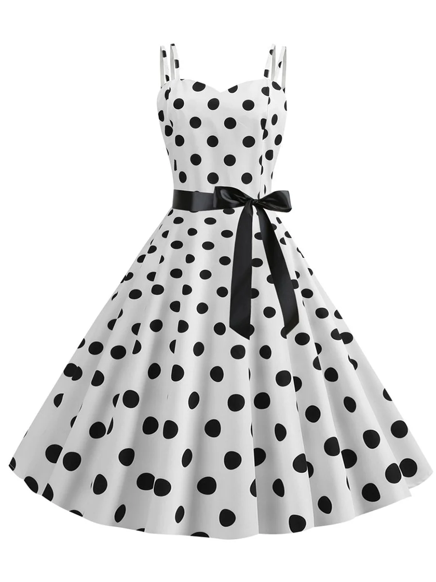 1950s Dress Sexy Strap Polka Dot Print A-line Dress