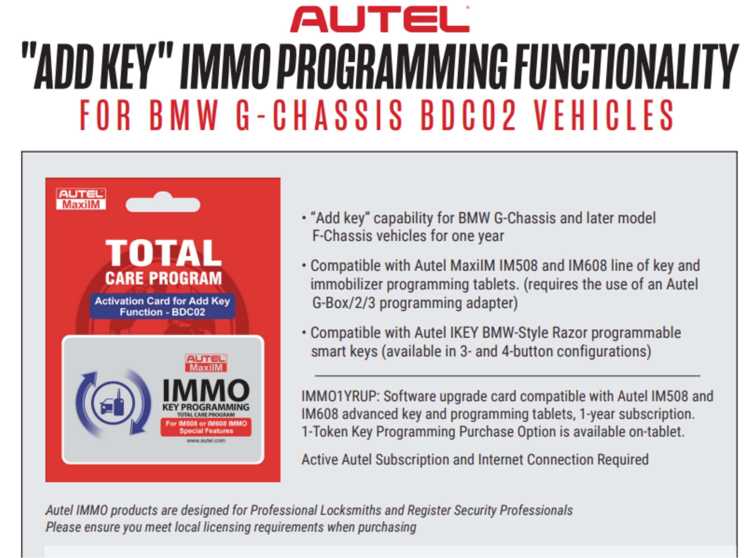 "ADD KEV" IMMO PROGRAMMING FUNGTIONALITV FOR BMW G-CHASSIS BDCO2 VEHICLES