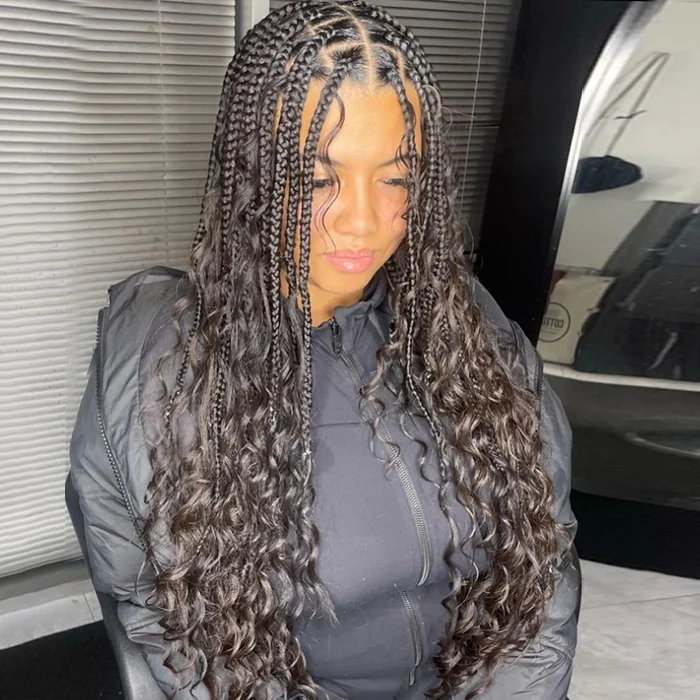 WeQueen 24 Inches 13x6 Deep Curly with Braids Lace Frontal Wigs 180% Density-100% Human Hair