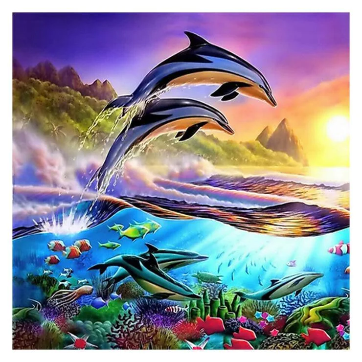 Full Round Diamond Painting - Jumping Dolphin(30*30cm)