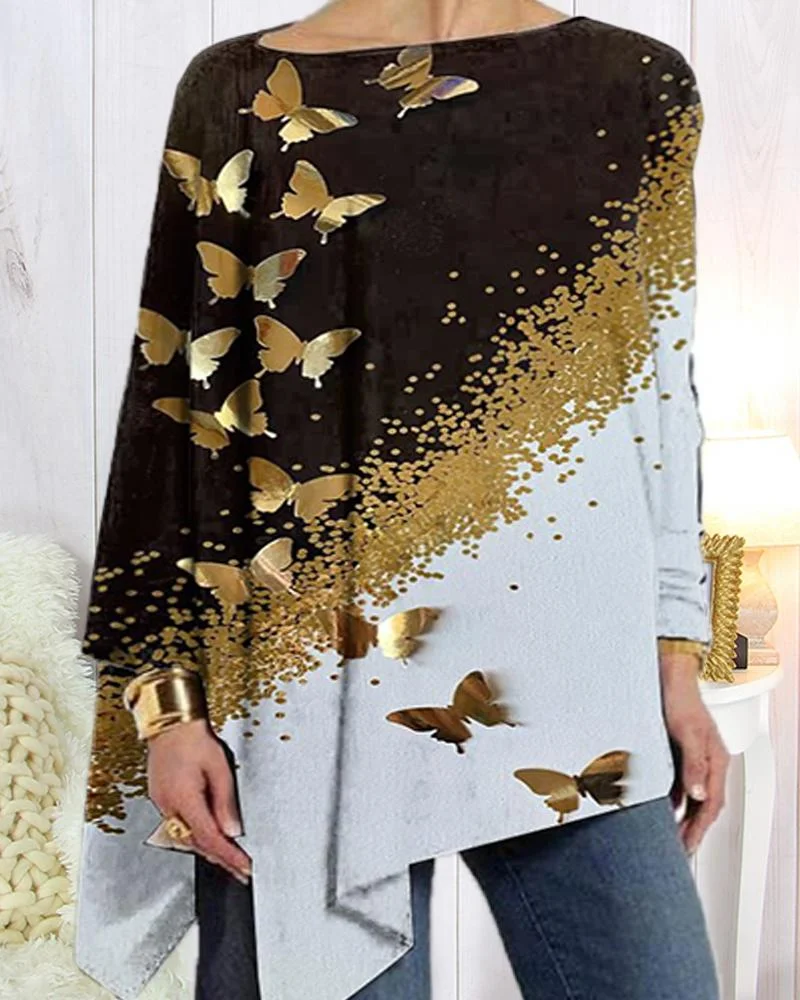Women Casual Style Butterfly Pattern Top