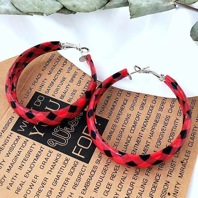 Women's Plaid Round Leather Earrings