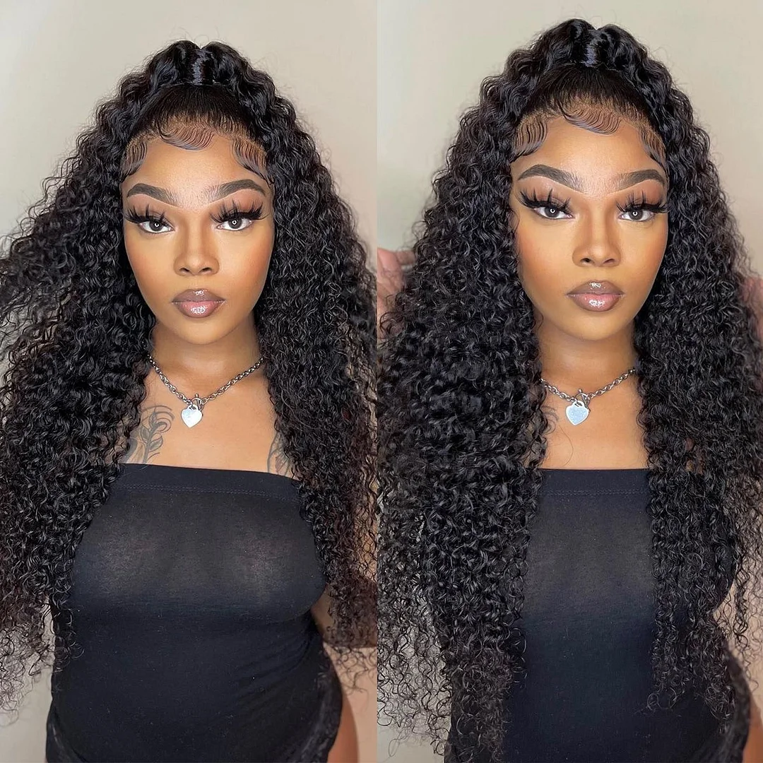 Deep Curly 13×4 Transprent Lace Frontal Wigs Hair Pre Plucked Virgin Human Hair Wigs With Baby Hair