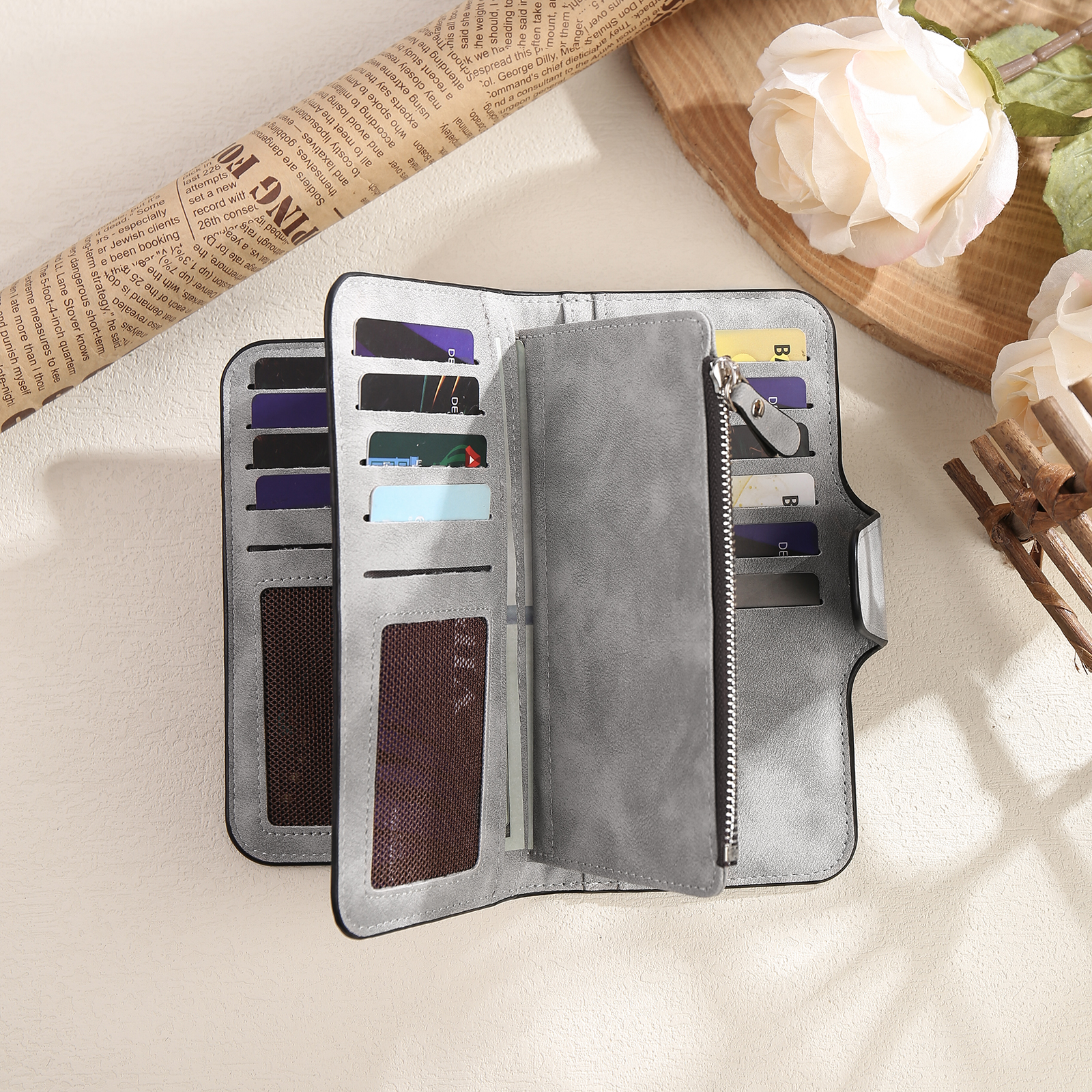 Portafoglio in PU pelle con 1 letetra & 1 testo & 1 nome & 1 foto personalizzati per mamma/nonna